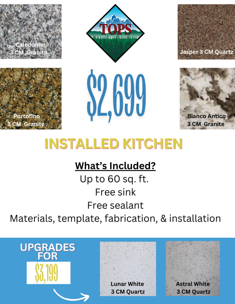 60 square feet of countertop installed for only $2,699! This is a screaming countertop deal!
