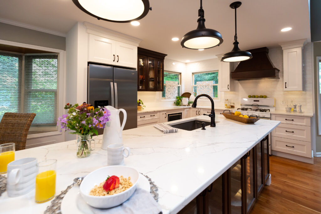 Modern quartz kitchen countertops with elegant design features.